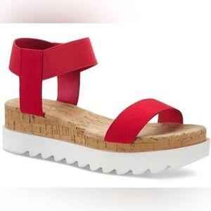 NIB Sun + Stone Women’s Red Cork Slip On Strappy Platform Sandal Open Toe Size 6